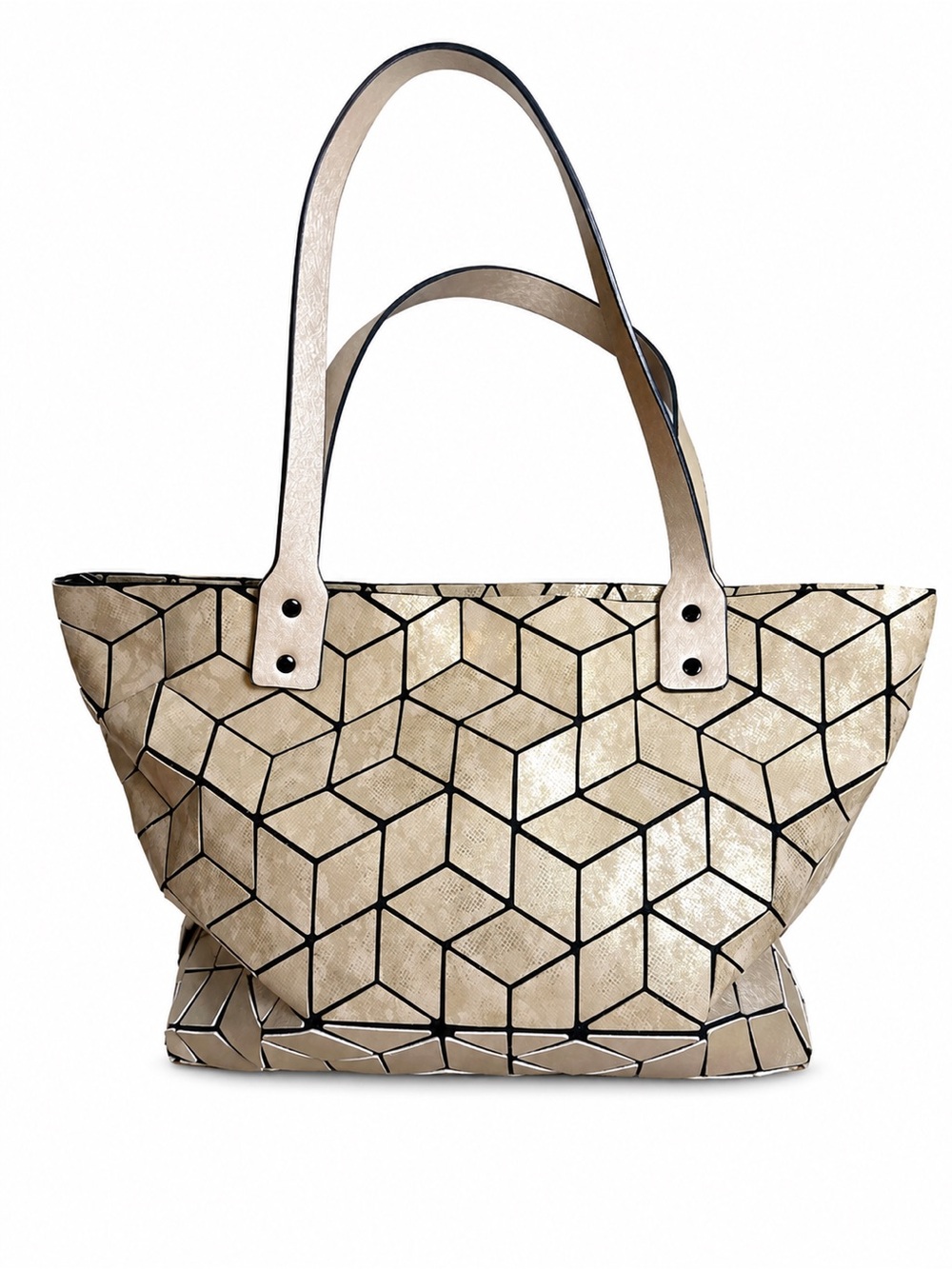 Patrizia Luca Metallic Geometric Tote Bag Champagne Gold & Black